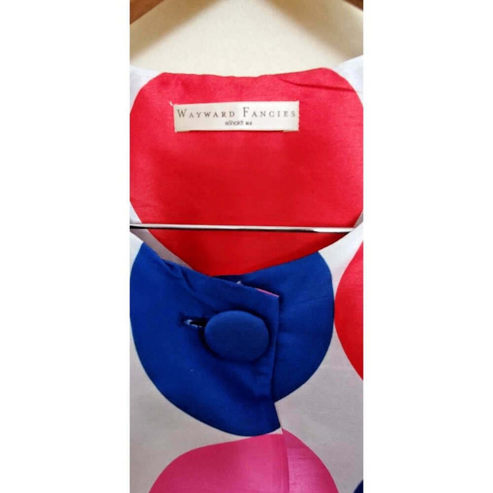 Wayward Fancies eShakti M 8 White Open Coat Large Colorful Polka Dots Pockets - Picture 3 of 14